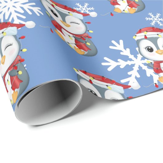 "Pingouin" Schattige kerstontwerp Cadeaupapier (Rol Hoek)