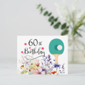 Pingpong 60e verjaardag met peddel en bloem briefkaart (Staand voorkant)