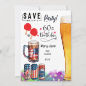 Pingpong 60ste verjaardag met peddel en bier kaart (Voorkant)