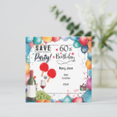 Pingpong 60ste verjaardag met peddel en bier save the date (Staand voorkant)