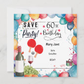 Pingpong 60ste verjaardag met peddel en bier save the date (Voorkant)