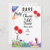 Pingpong 60ste verjaardag met peddel en bloem kaart (Voorkant)