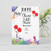 Pingpong 60ste verjaardag met peddel en bloem kaart (Staand voorkant)