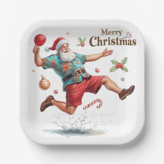Pingpong Kerstmis met de Kerstman Papieren Bordje (Voorkant)