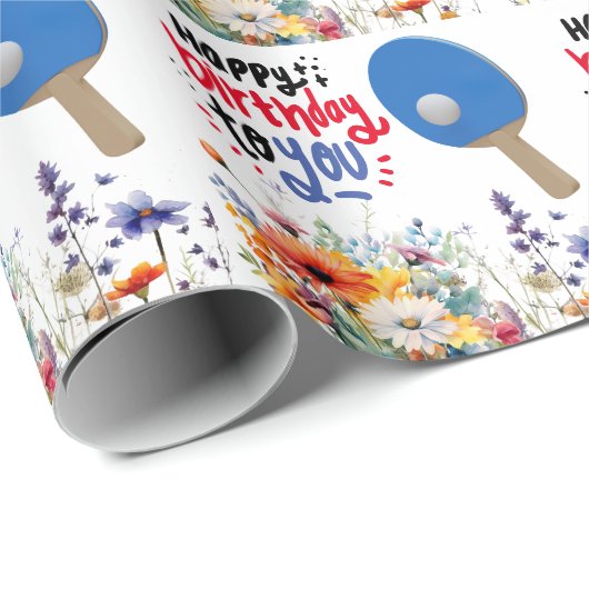 Pingpong Verjaardag met peddel en bloem Cadeaupapier (Rol Hoek)