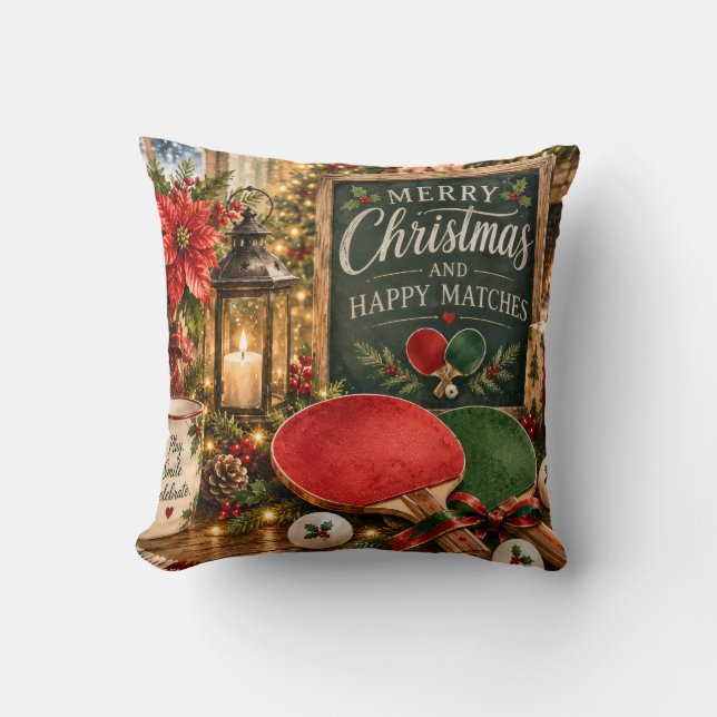 Pingpongbat en bal met Kerstthema Kussen (Voorkant)