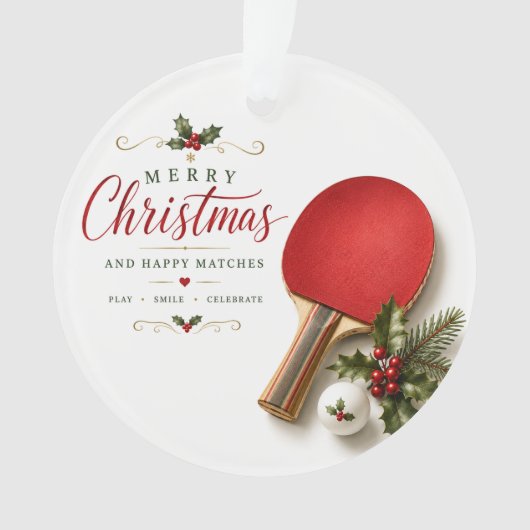 Pingpongbat en bal met kerstthema ornament (voorkant)