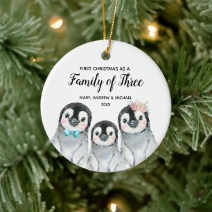 Pinguïn 1 kerst als een gezin van drie jaar keramisch ornament