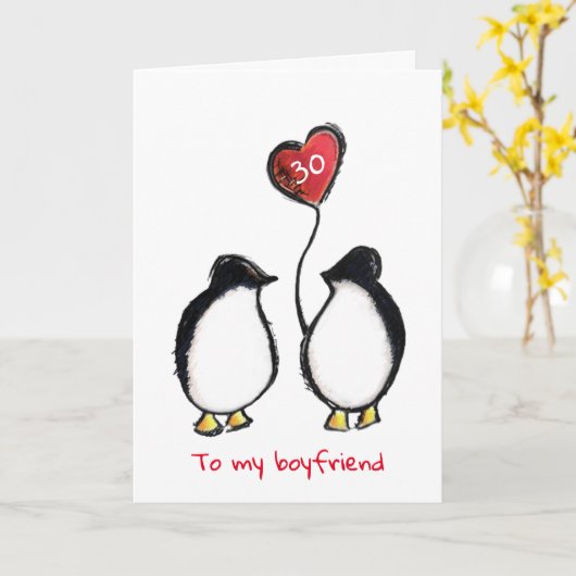 Pinguïn 30e verjaardag of elke leeftijd vriendje k kaart (Gele Bloem)