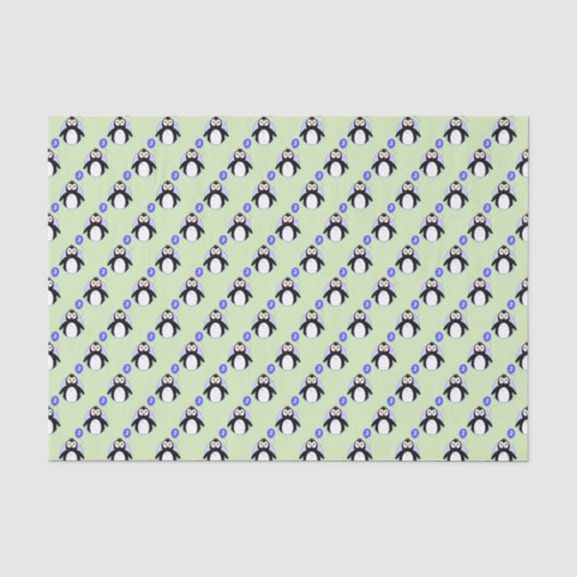 Pinguïn 3 jaar oud blauw groen tissuepapier (Voorkant)