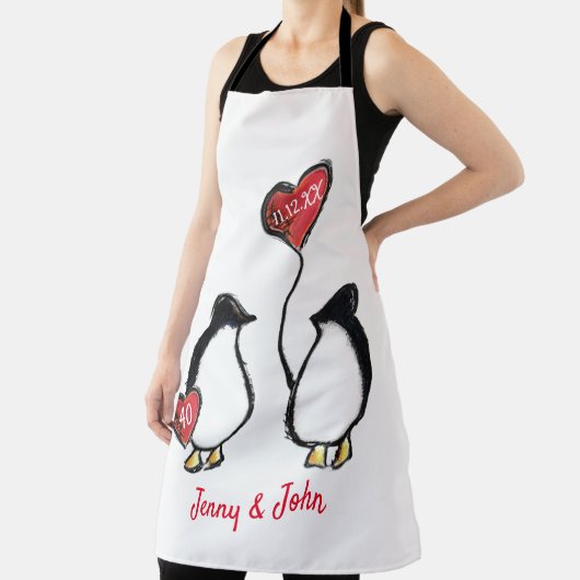 Pinguïn 40e robijn of een huwelijksverjaardag schort (Insitu)