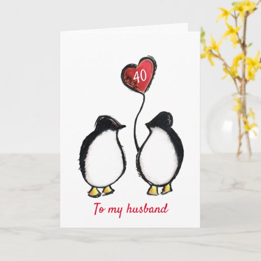 Pinguïn 40e verjaardag of elke echtgenoot van leef kaart (Gele Bloem)