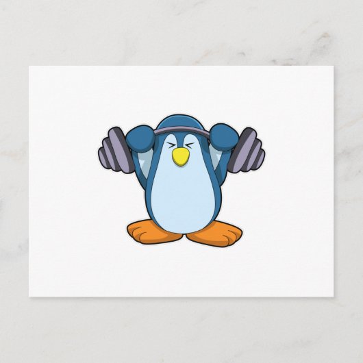 Pinguïn aan het bodybuilden met halters briefkaart (Voorkant)