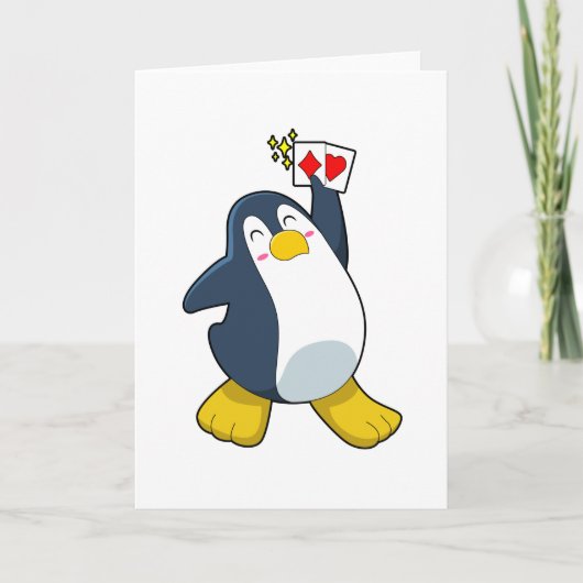 Pinguïn aan het pokeren met pokerkaarten kaart (Voorkant)