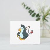 Pinguïn aan het vissen met hengel briefkaart (Staand voorkant)