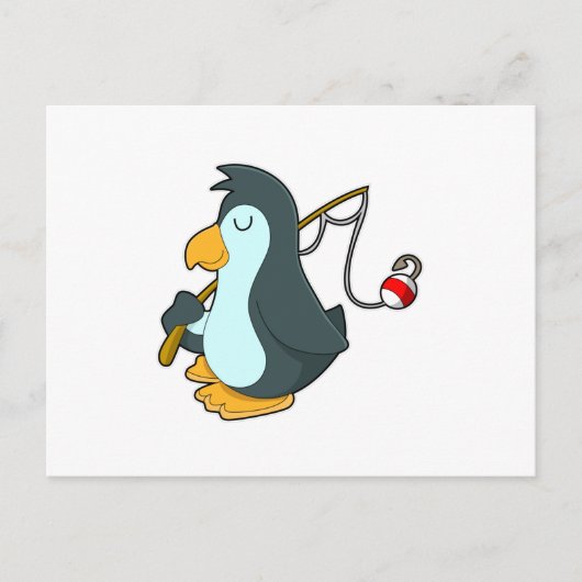 Pinguïn aan het vissen met hengel briefkaart (Voorkant)