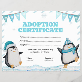 Pinguïn adopteer een huisdier certificaat bewerkba flyer