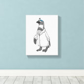 Pinguïn als arts met de mantel van de dokter canvas afdruk (Insitu (Houten vloer))