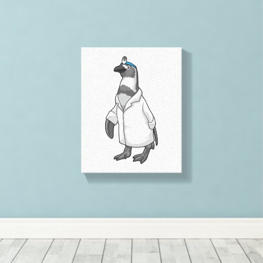 Pinguïn als arts met de mantel van de dokter canvas afdruk (Insitu (Houten vloer))