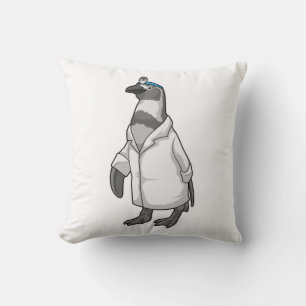 Pinguïn als arts met de mantel van de dokter kussen