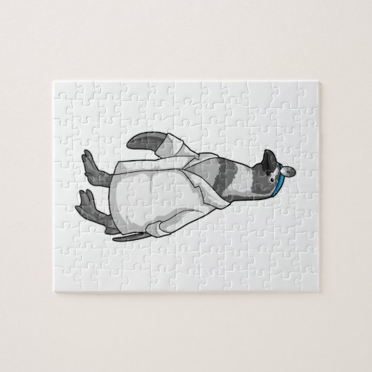 Pinguïn als arts met de mantel van de dokter legpuzzel (Horizontaal)