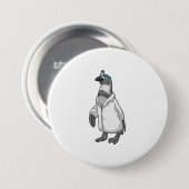 Pinguïn als arts met de mantel van de dokter ronde button 7,6 cm (Voorkant /achterkant)