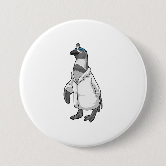 Pinguïn als arts met de mantel van de dokter ronde button 7,6 cm (Voorkant)
