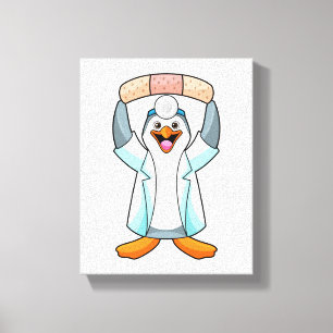 Pinguïn als arts met gips canvas afdruk