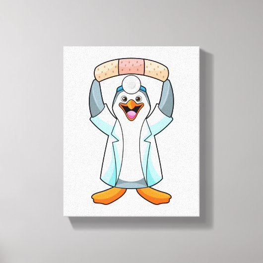 Pinguïn als arts met gips canvas afdruk (Voorkant)