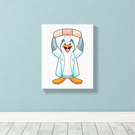 Pinguïn als arts met gips canvas afdruk (Insitu (Houten vloer))