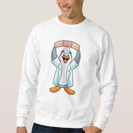 Pinguïn als arts met gips trui (Voorkant)
