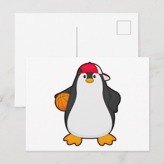 Pinguïn als basketballspeler met basketbal briefkaart (Voorkant / Achterkant)