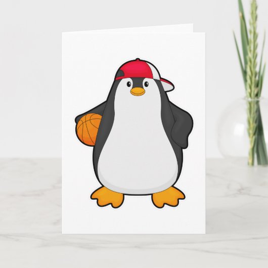 Pinguïn als Basketballspeler met Basketball Kaart (Voorkant)