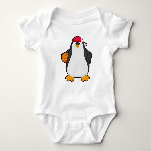 Pinguïn als Basketballspeler met Basketball Romper (Voorkant)