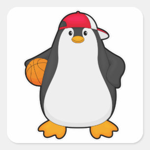Pinguïn als Basketballspeler met Basketball Vierkante Sticker