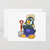 Pinguïn als boer met schop briefkaart (Voorkant / Achterkant)
