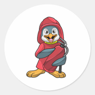 Pinguïn als brandblusapparaat met brandblusapparaa ronde sticker