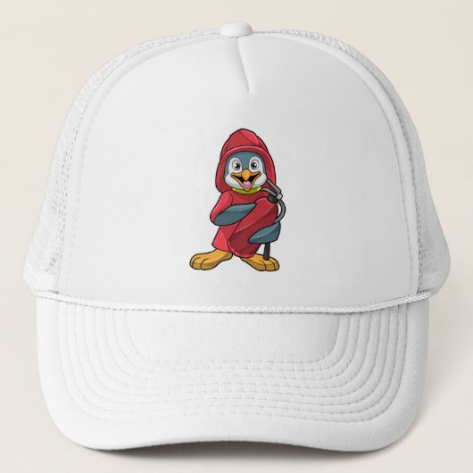 Pinguïn als brandblusapparaat met brandblusapparaa trucker pet (Voorkant)