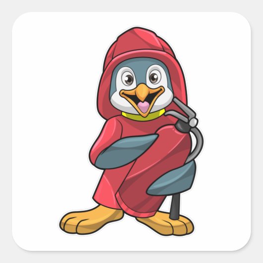 Pinguïn als brandblusapparaat met brandblusapparaa vierkante sticker (Voorkant)