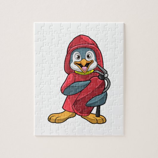 Pinguïn als brandweerman met blusapparaat legpuzzel (Verticaal)