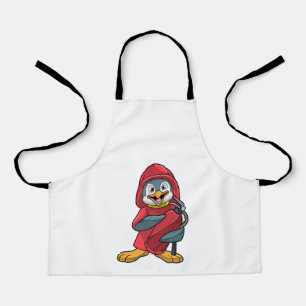 Pinguïn als brandweerman met blusapparaat schort