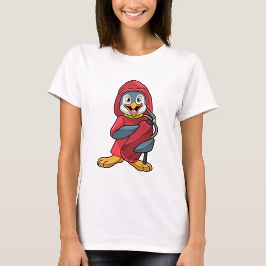 Pinguïn als brandweerman met blusapparaat t-shirt (Voorkant)