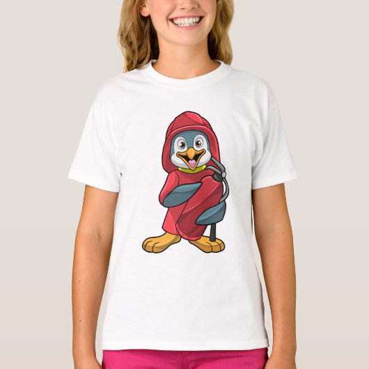 Pinguïn als brandweerman met blusapparaat t-shirt (Voorkant)