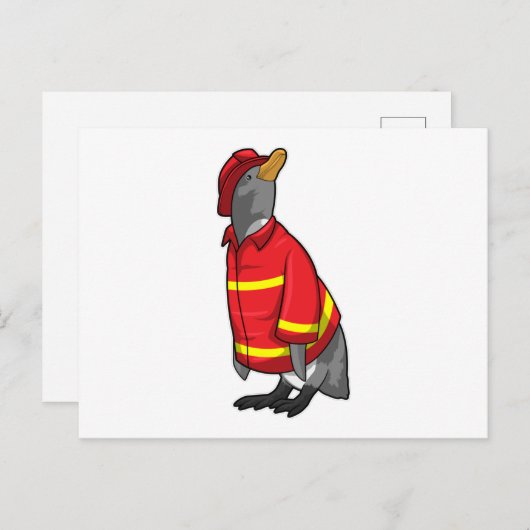 Pinguïn als brandweerman met helm briefkaart (Voorkant / Achterkant)
