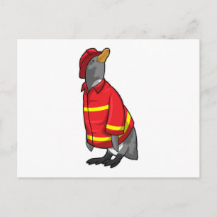 Pinguïn als brandweerman met helm briefkaart