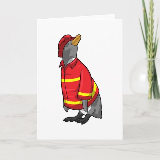 Pinguïn als brandweerman met helm kaart (Voorkant)