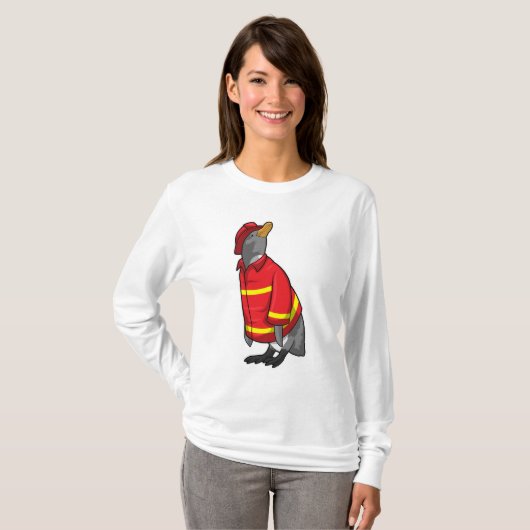 Pinguïn als brandweerman met Helmet T-shirt (Voorkant volledig)