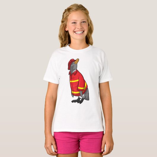 Pinguïn als brandweerman met Helmet T-shirt (Voorkant volledig)