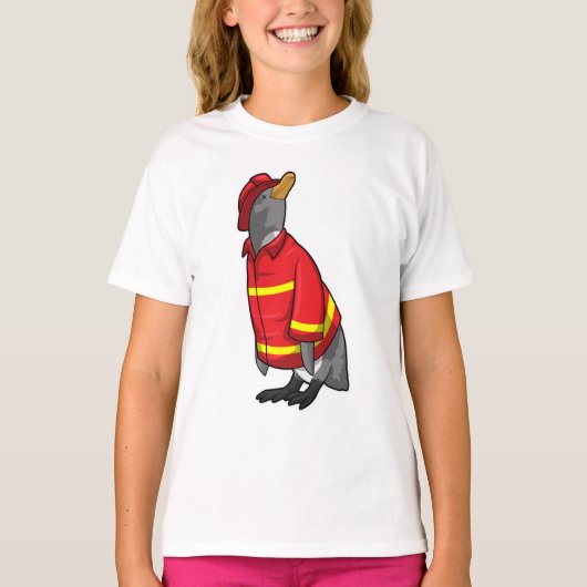 Pinguïn als brandweerman met Helmet T-shirt (Voorkant)
