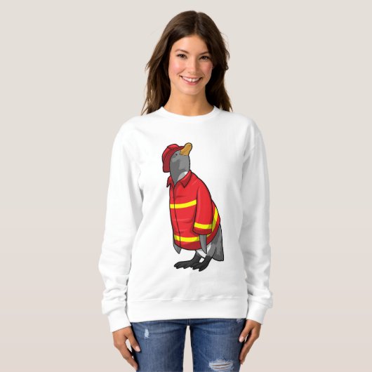 Pinguïn als brandweerman met Helmet Trui (Voorkant volledig)